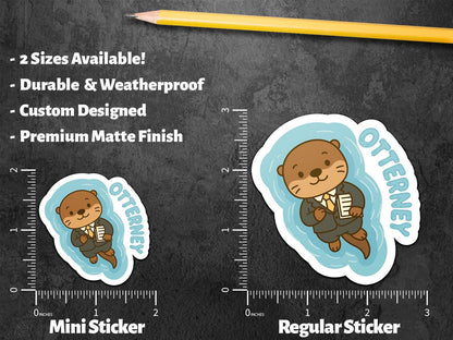 Otterney sticker, cute otter attorney swimming on back in suit – view 3