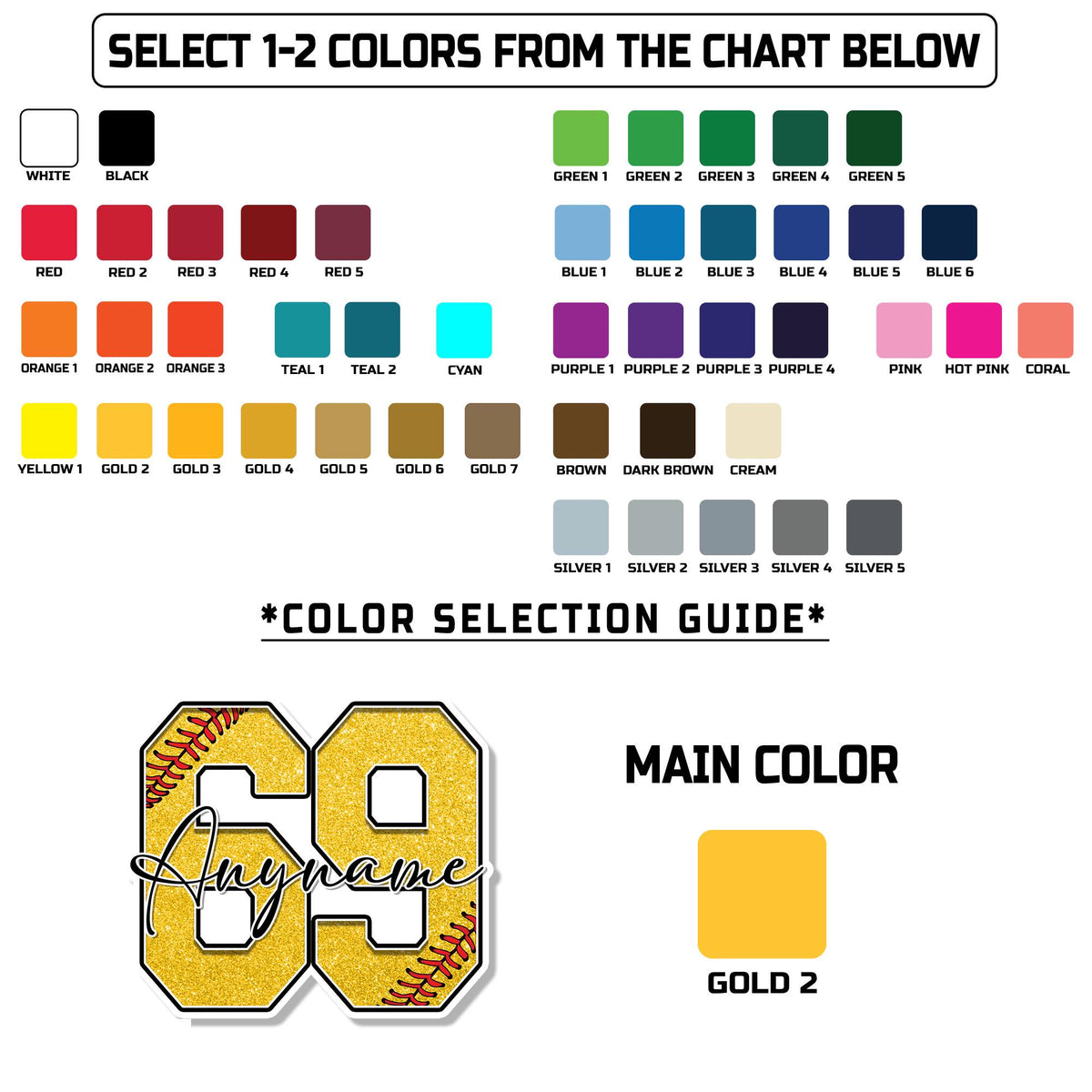 Custom softball sticker with a glitter-look yellow number and script name – view 2