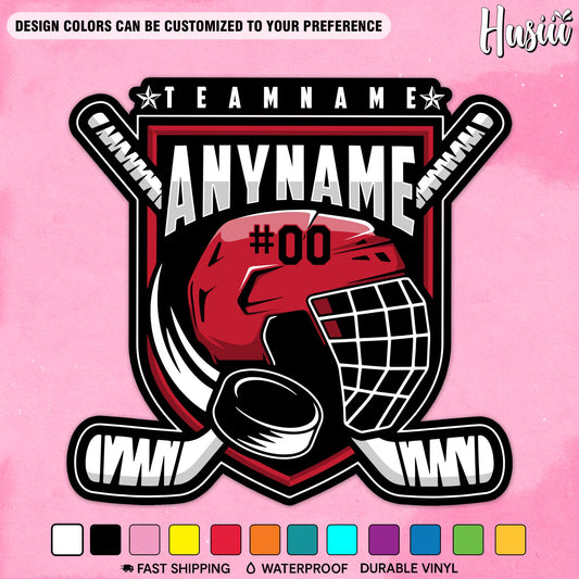 Custom hockey fan sticker with a name and number