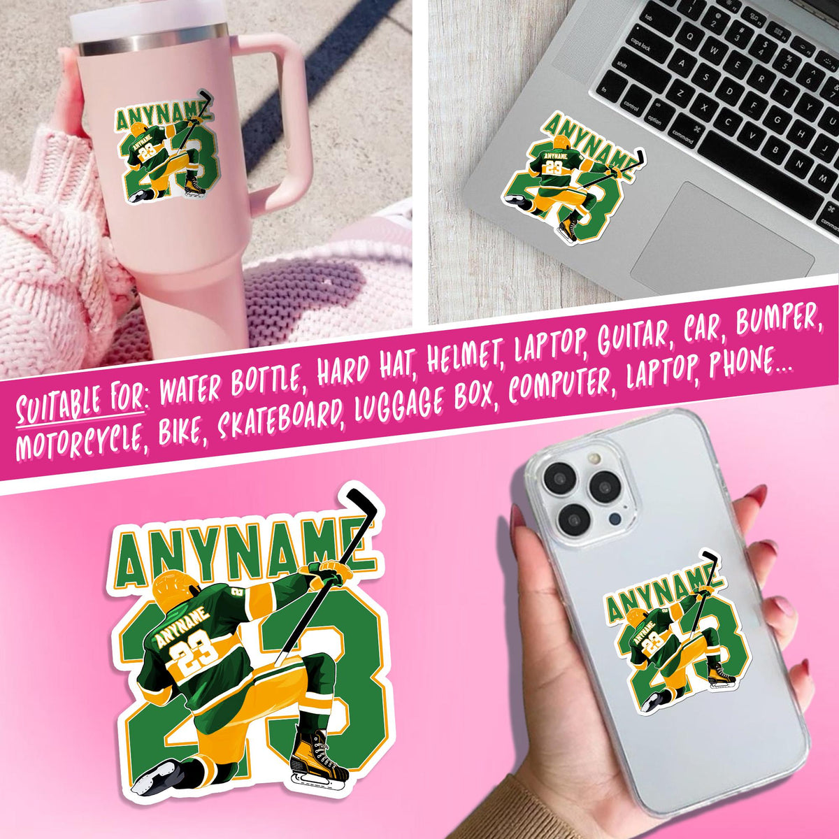 Custom hockey decal with any name and number – view 5