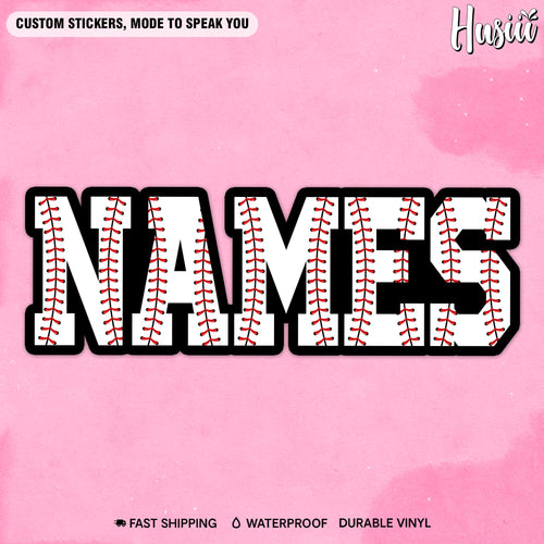 Custom name sticker with baseball-stitch block letters