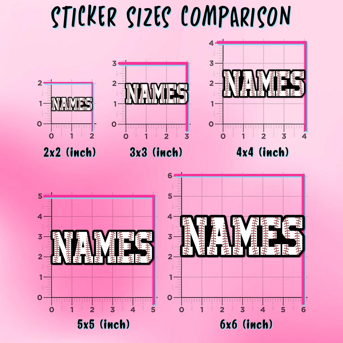 Custom name sticker with baseball-stitch block letters – view 2