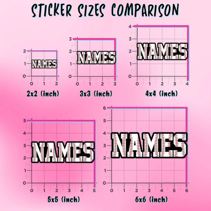 Custom name sticker with baseball-stitch block letters – view 2