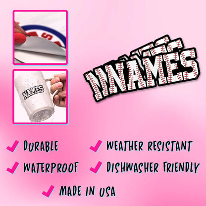 Custom name sticker with baseball-stitch block letters – view 3