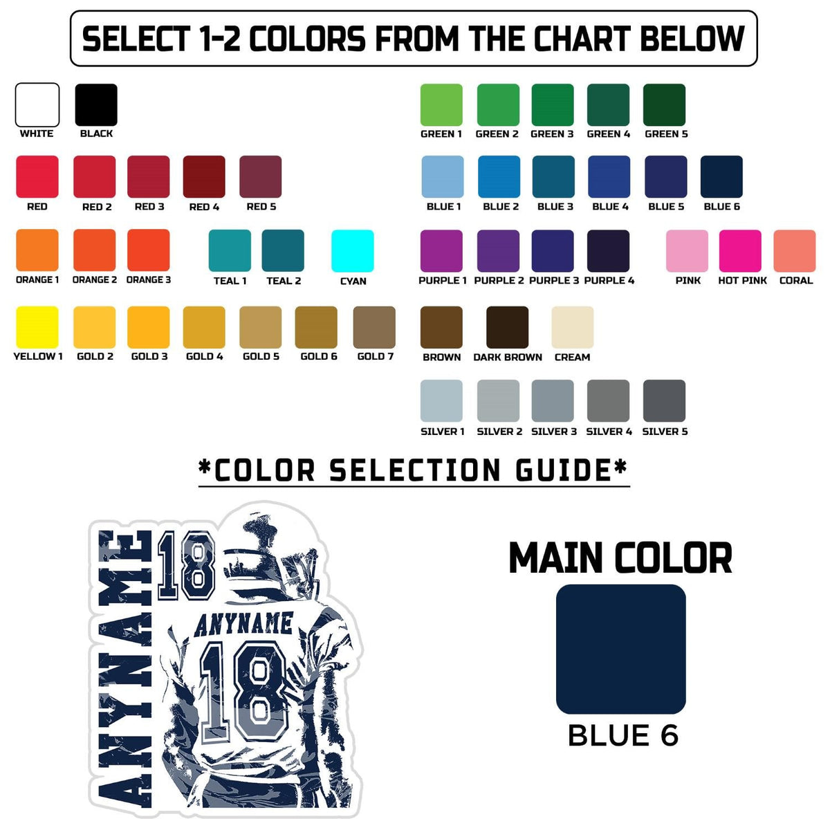 Custom American football jersey sticker with a name and number – view 2