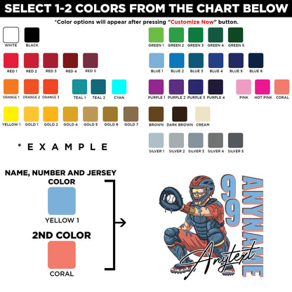 Custom baseball catcher sticker with a vertical name and number – view 2