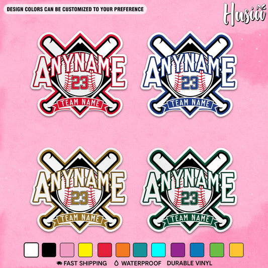Custom Baseball Crossed Bats Name & Number Sticker by Stickreews