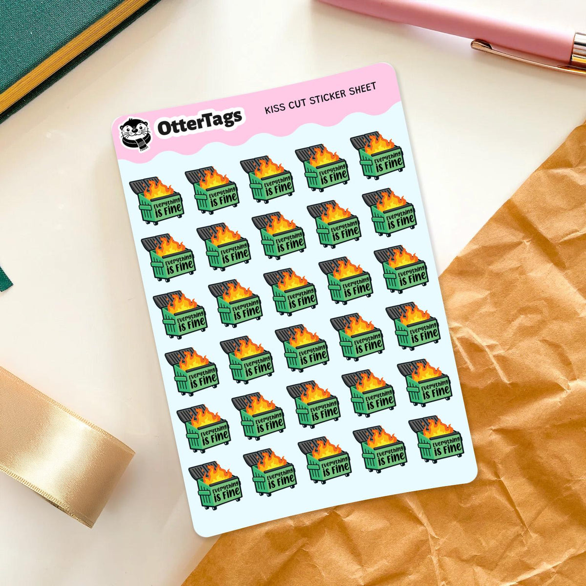 Everything Is Fine Dumpster Fire mini sticker sheet, chaos lovers