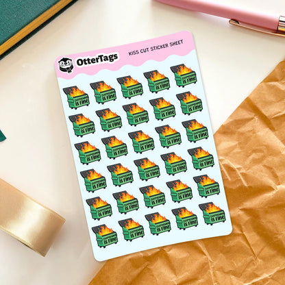 Everything Is Fine Dumpster Fire mini sticker sheet, chaos lovers