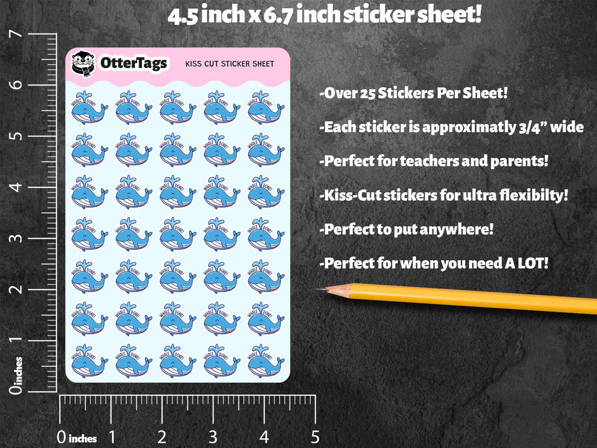 Whale Done mini sticker sheet, 30 cute whale to celebrate a job well done – view 2