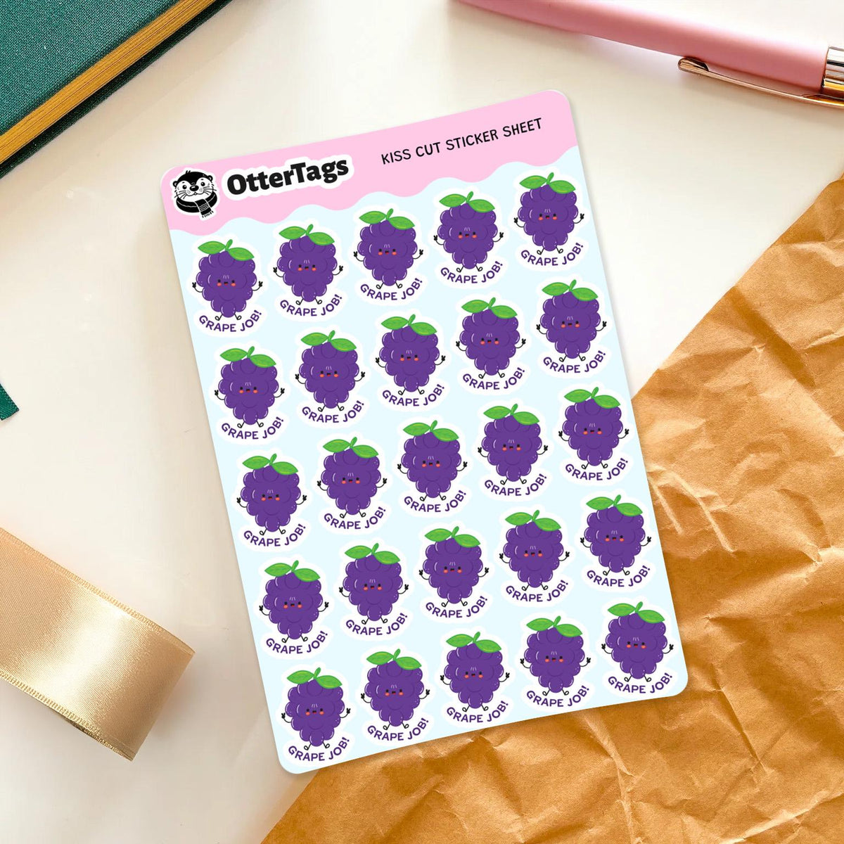 Grape Job mini sticker sheet, fun reward for teachers