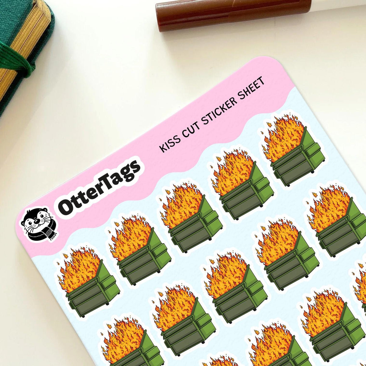 Dumpster Fire mini sticker sheet, work notes – view 2