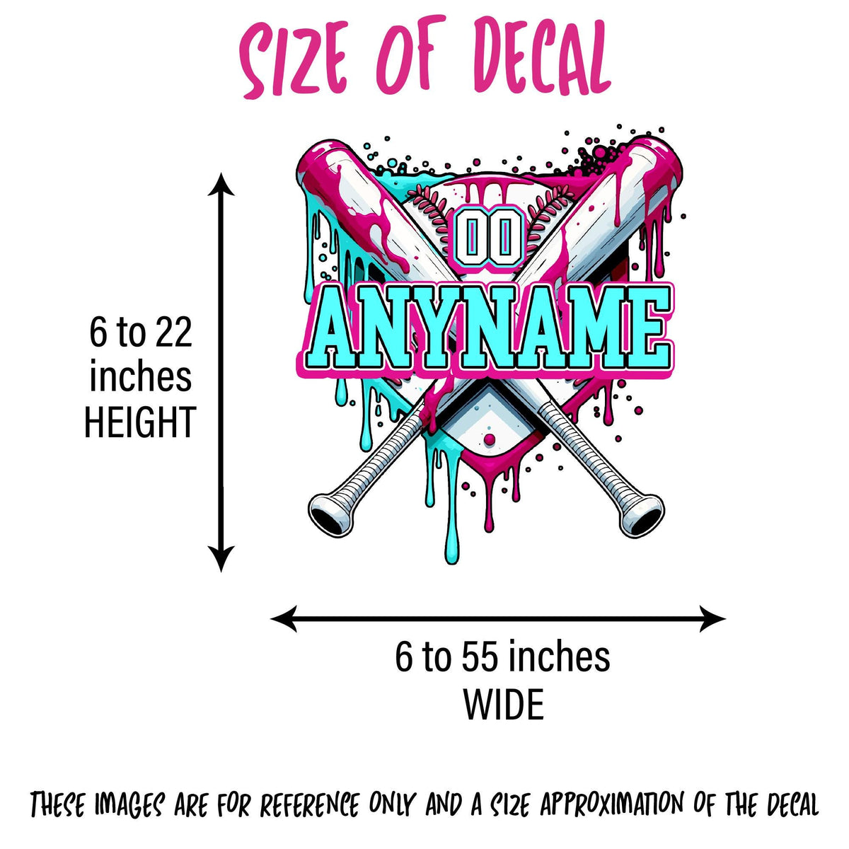 Custom baseball drip name wall decal with crossed bats and a number – view 4