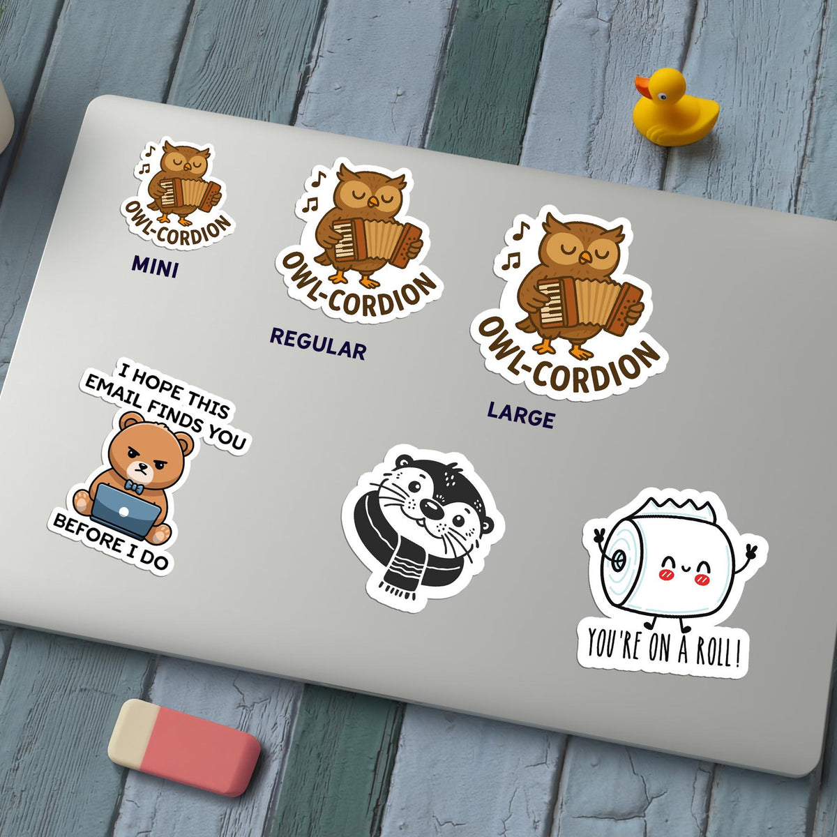 Owl-cordion sticker, punny art – view 3