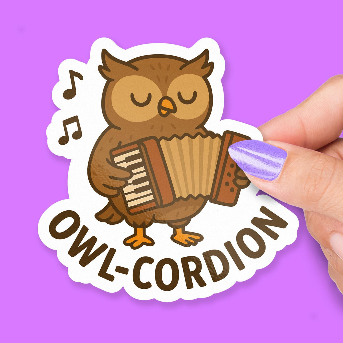 Owl-cordion sticker, punny art