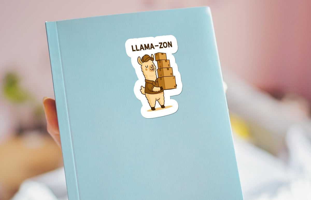 Llama-zon sticker, cute llama delivery pun – view 3
