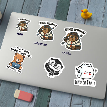King Wrong sticker, funny giant ape tangled in cords – view 2