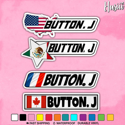 Custom racer country flag name sticker shown in four styles