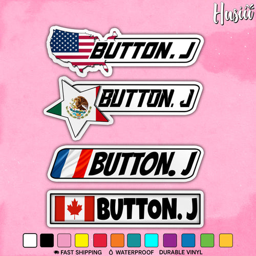 Custom racer country flag name sticker shown in four styles