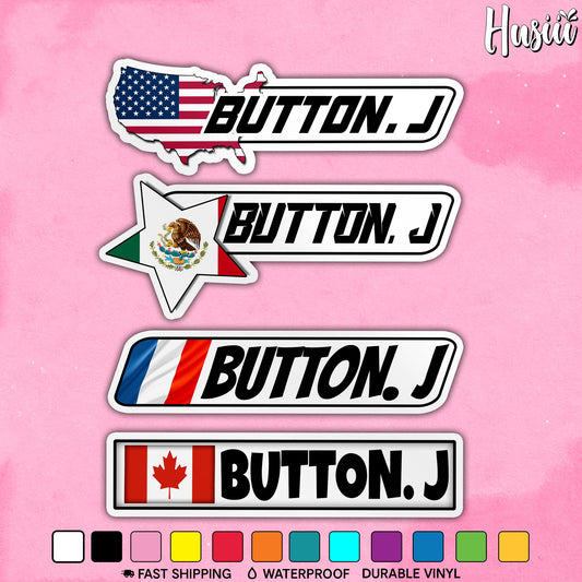 Custom racer country flag name sticker shown in four styles