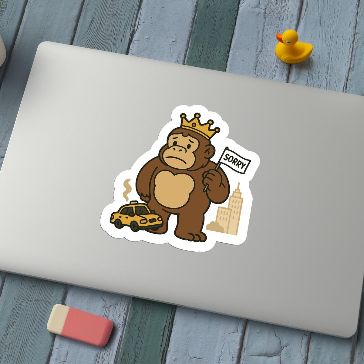 Sorry sticker, funny gorilla breaking car – view 2