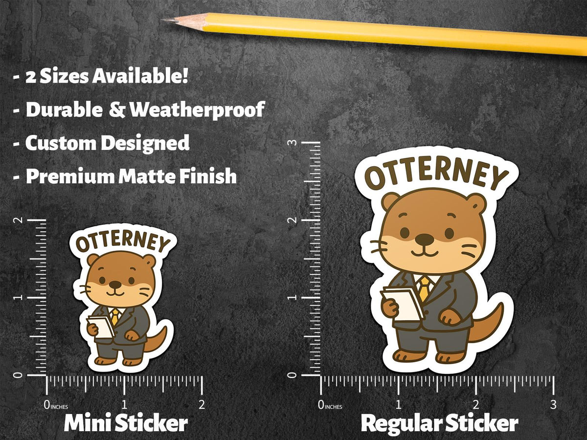 Otterney sticker, cute otter attorney holding papers in a suit – view 2