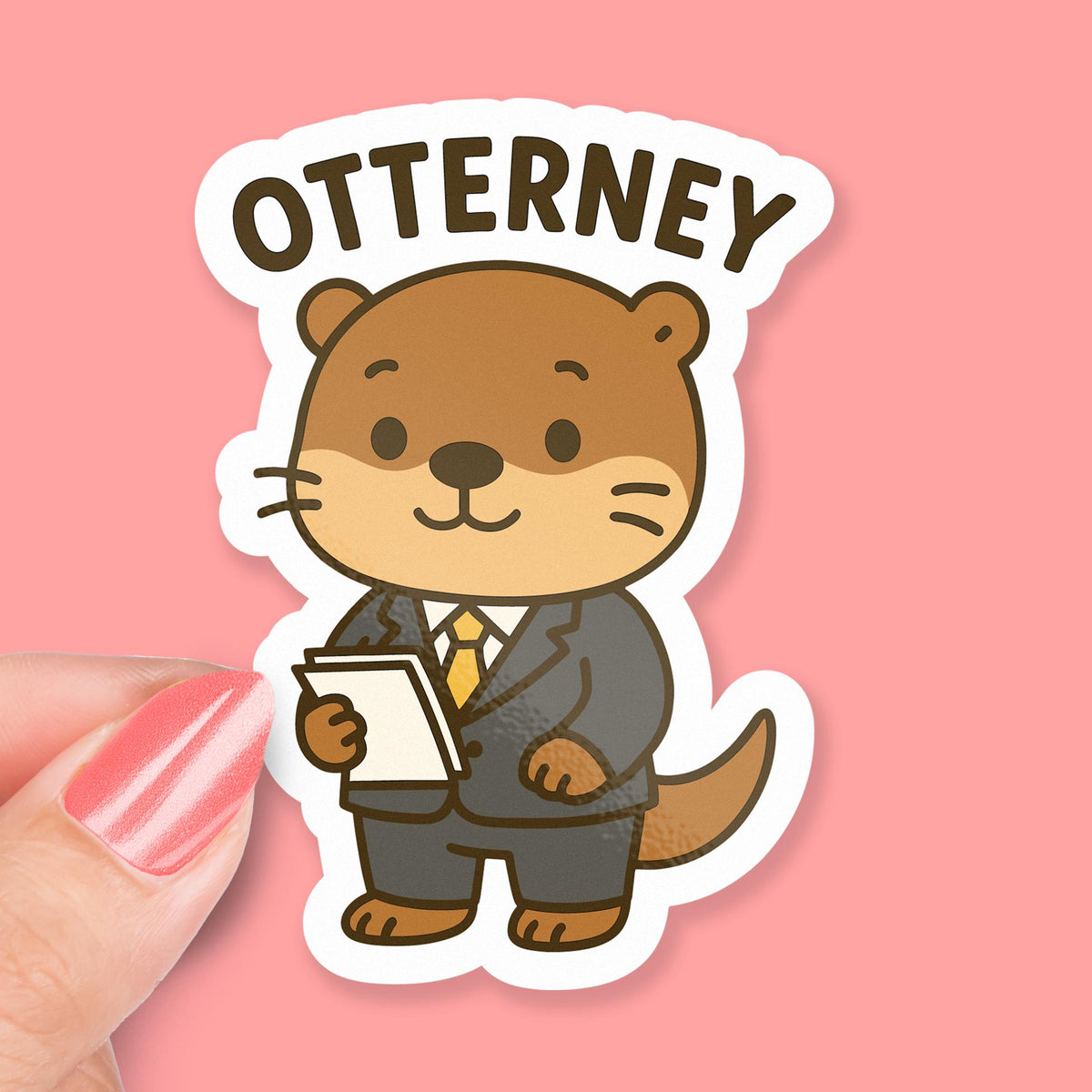 Otterney sticker, cute otter attorney holding papers in a suit