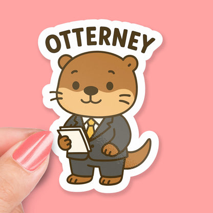 Otterney sticker, cute otter attorney holding papers in a suit