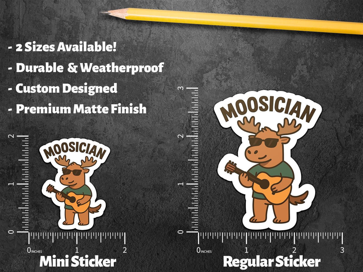 Moosician sticker, funny moose musician holding guitar – view 2