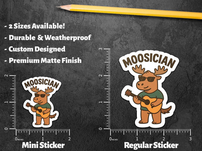Moosician sticker, funny moose musician holding guitar – view 2