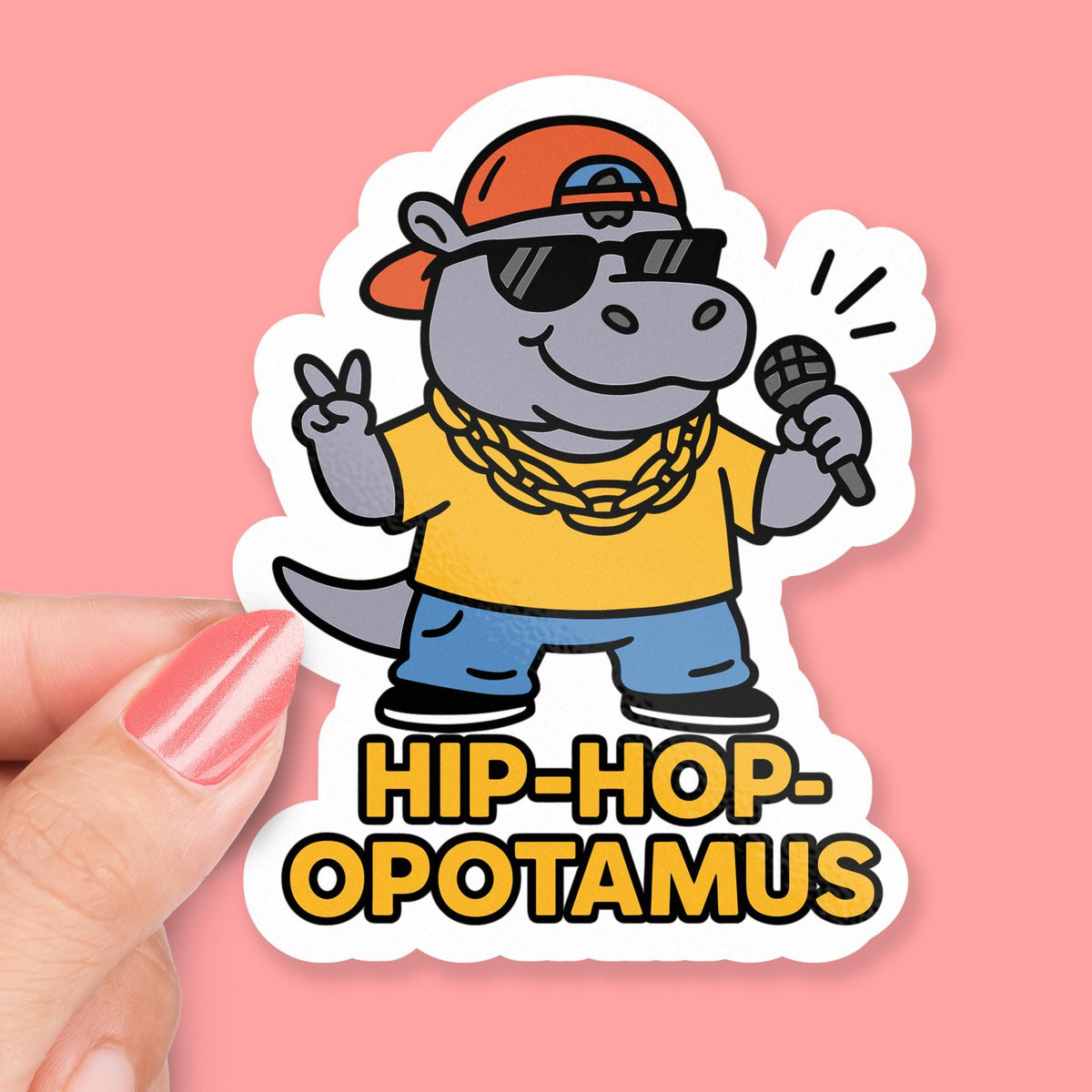Hip-Hop-opotamus sticker, funny rapping hippo with mic