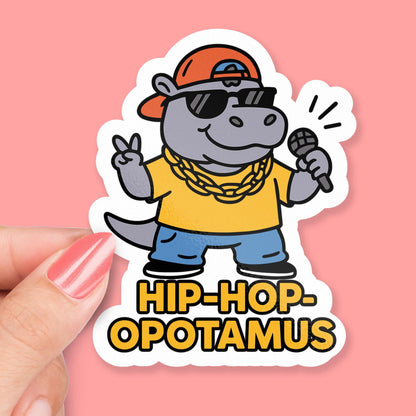 Hip-Hop-opotamus sticker, funny rapping hippo with mic