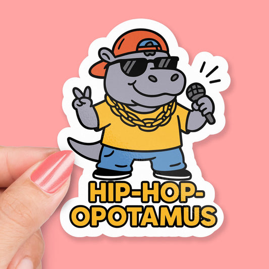 Hip-Hop-opotamus sticker, funny rapping hippo with mic