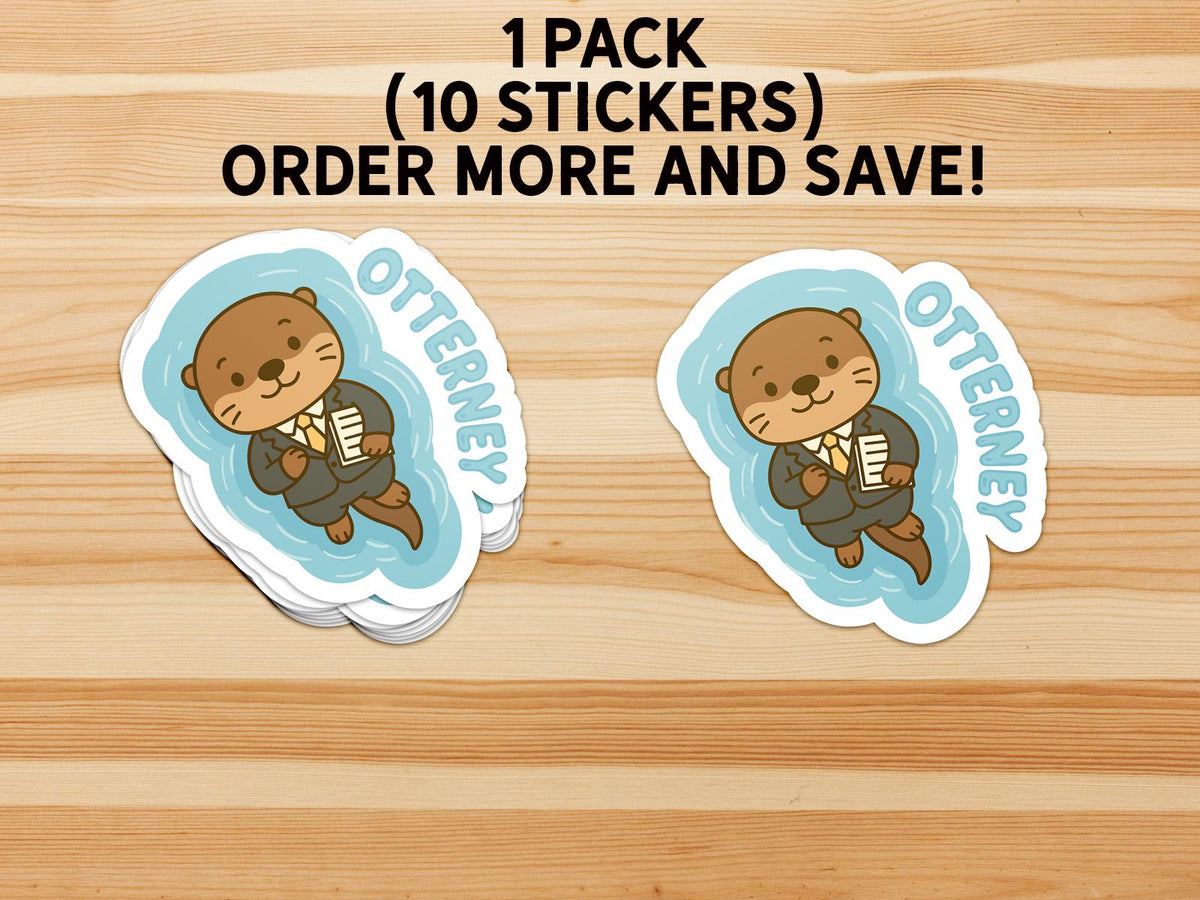 Otterney sticker, cute otter attorney swimming on back in suit – view 2