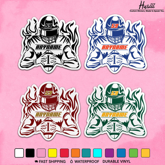 Custom football helmet sticker with a name and numbers