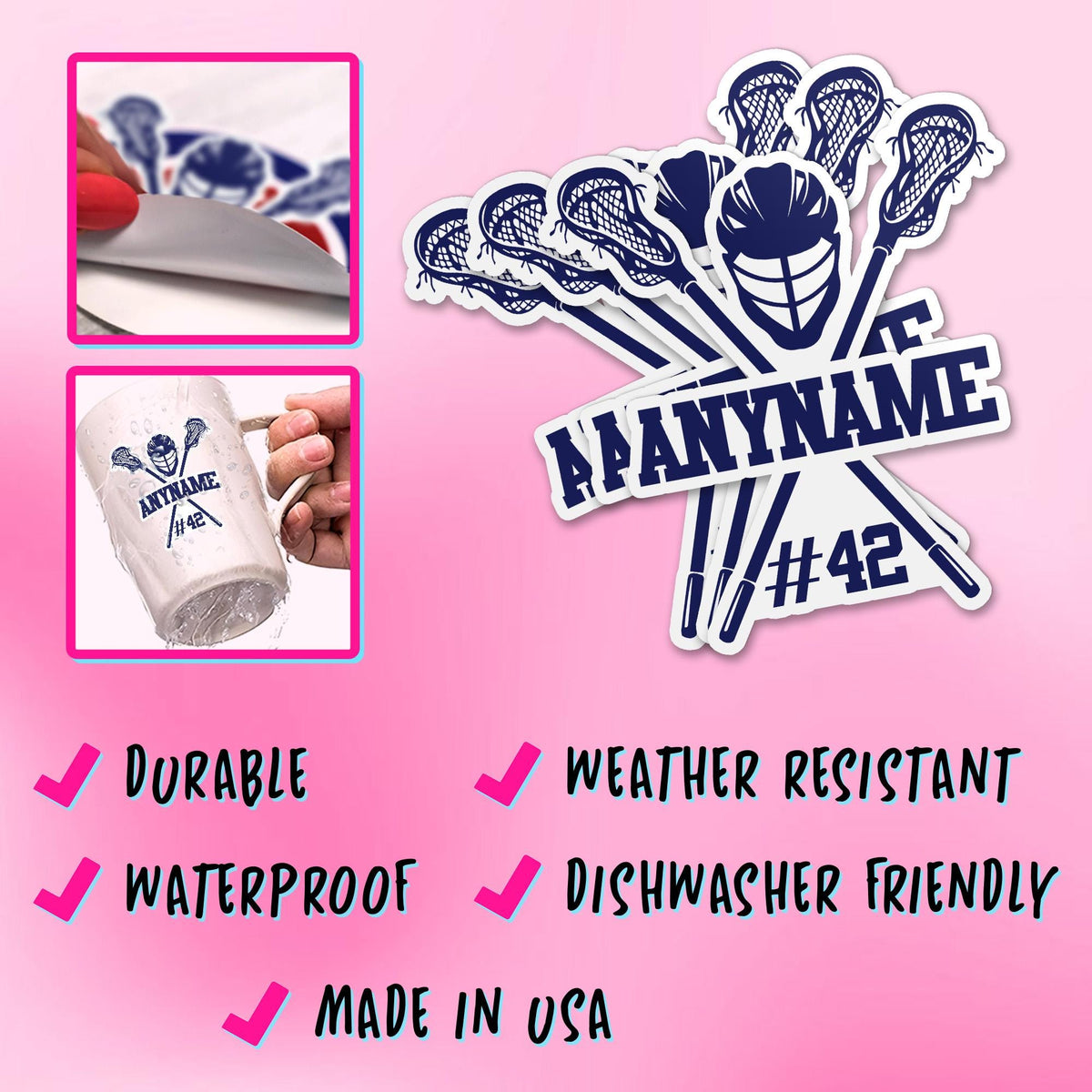 Custom lacrosse mom sticker with a name and number – view 4
