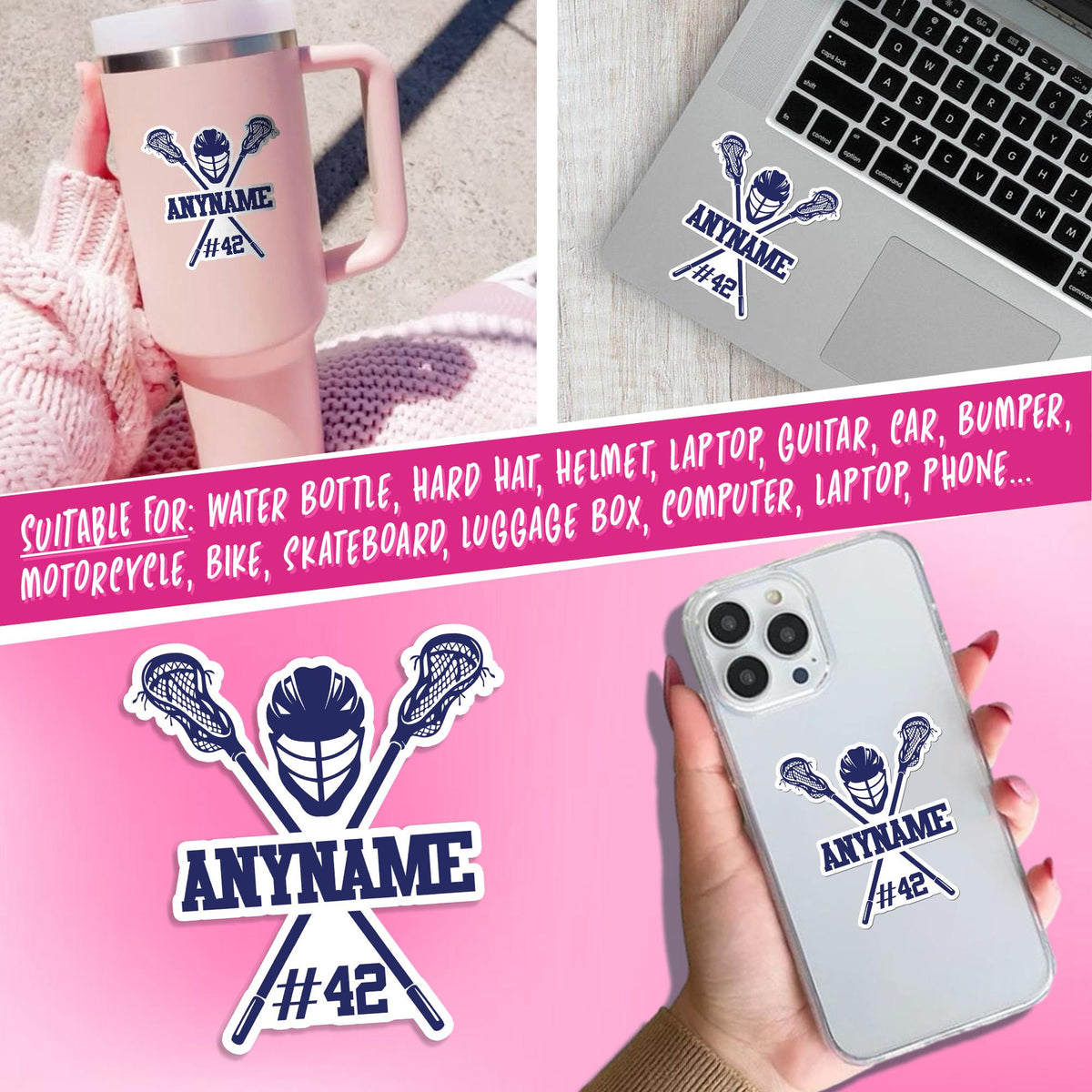 Custom lacrosse mom sticker with a name and number – view 5