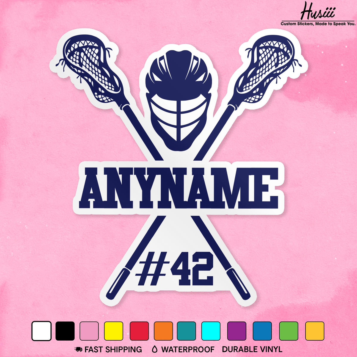 Custom lacrosse mom sticker with a name and number