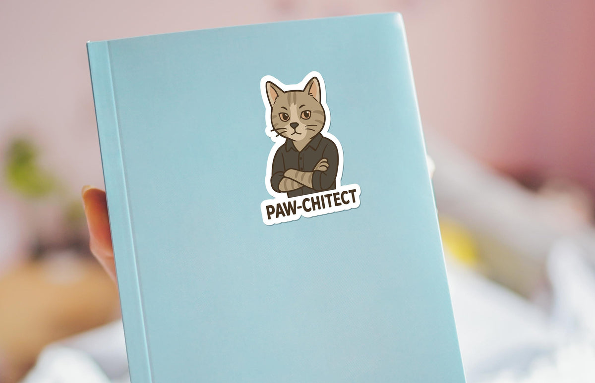 Cat Architect sticker, paw-chitect cat architecture pun – view 4