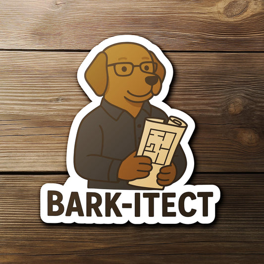 Barkitect sticker, brown dog architect pun