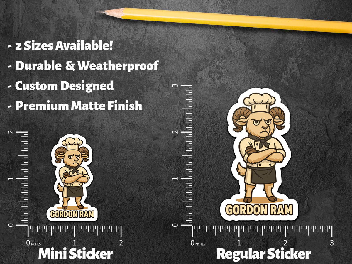 Gordon Ram sticker, angry ram chef pun – view 3
