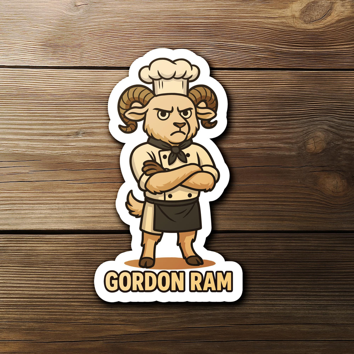 Gordon Ram sticker, angry ram chef pun