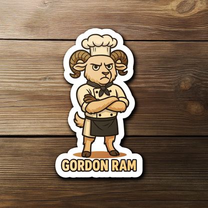 Gordon Ram sticker, angry ram chef pun
