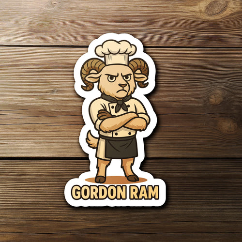 Gordon Ram sticker, angry ram chef pun