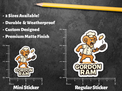 Gordon Ram sticker, angry ram chef yelling with flying chicken – view 3