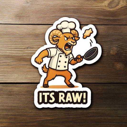 It’s Raw Gordon Ram sticker, funny chef pun with flying chicken