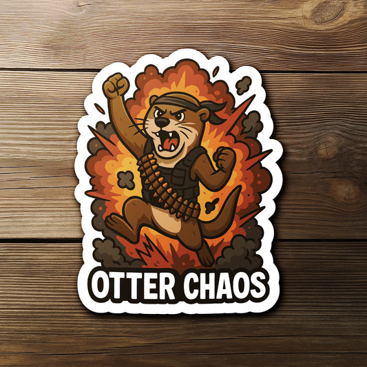 Otter Chaos sticker, funny jumping otter with explosions