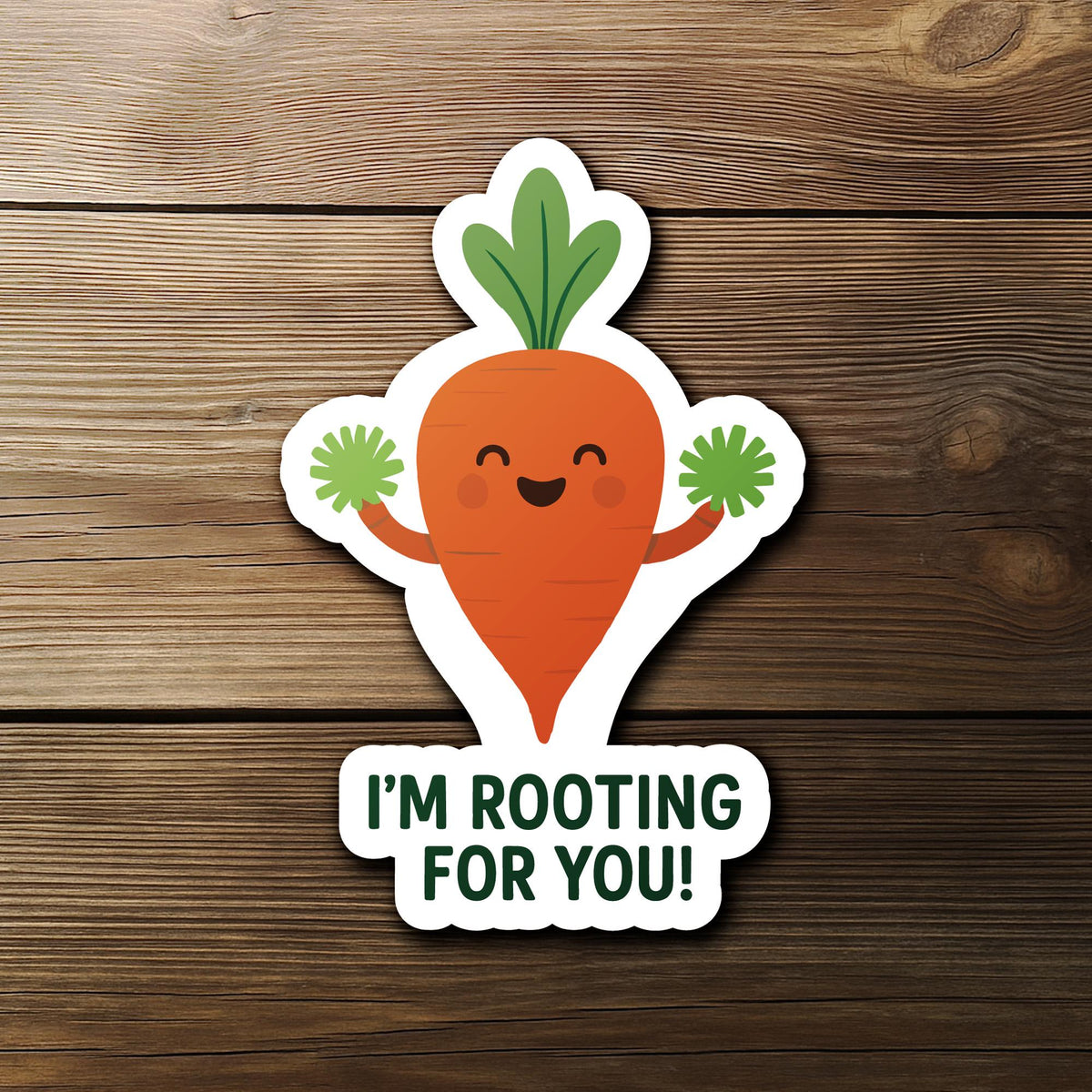I’m Rooting for You sticker, cute cheering carrot pun