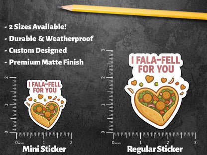 I Falafel Fala-Fell for You sticker, cute falafel food pun – view 3