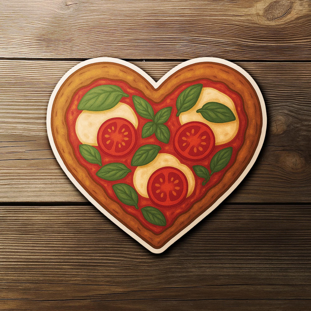 Margherita Heart Pizza sticker, cute tomato basil mozzarella pun